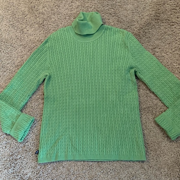 Anne Klein Sport Green Cable Knit Turtleneck Sweater Large - Picture 1 of 5